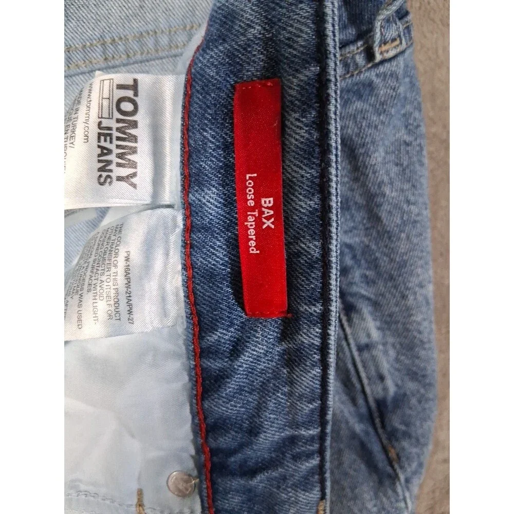 Tommy Jeans Bax Loose Tapered Mens 38x30 Inseam 25 Light‎ Blue Wash